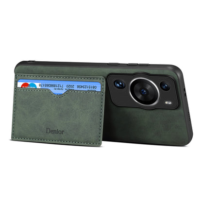 DENIOR For Huawei P60 / P60 Pro Card Holder Kickstand Phone Case PU Leather Coated TPU Back Cover