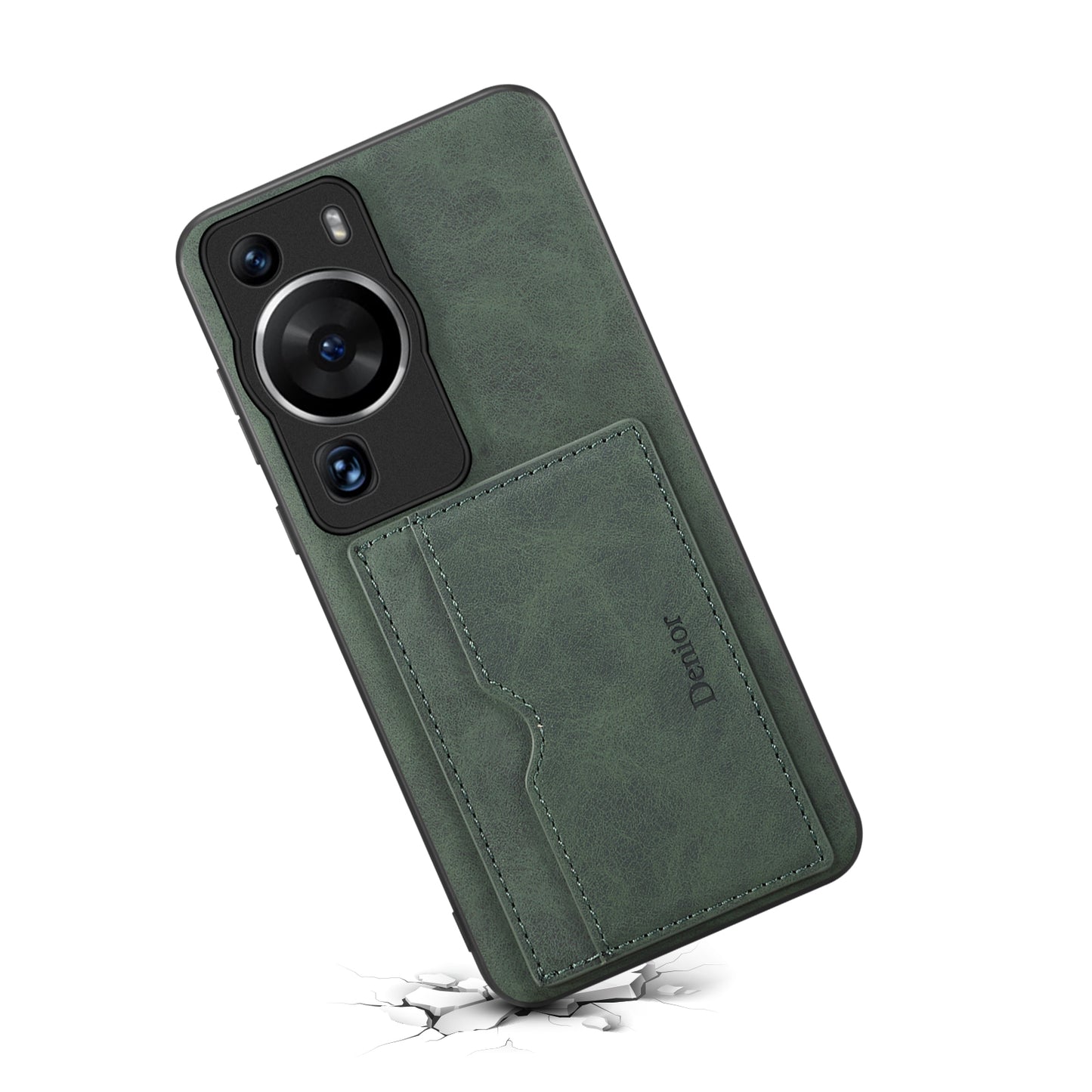DENIOR For Huawei P60 / P60 Pro Card Holder Kickstand Phone Case PU Leather Coated TPU Back Cover