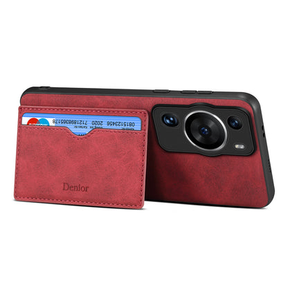 DENIOR For Huawei P60 / P60 Pro Card Holder Kickstand Phone Case PU Leather Coated TPU Back Cover