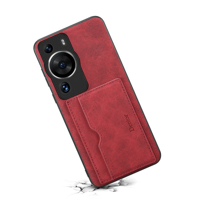 DENIOR For Huawei P60 / P60 Pro Card Holder Kickstand Phone Case PU Leather Coated TPU Back Cover