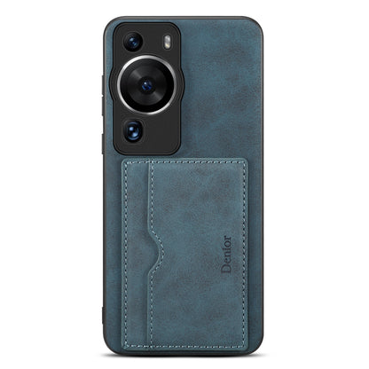 DENIOR For Huawei P60 / P60 Pro Card Holder Kickstand Phone Case PU Leather Coated TPU Back Cover