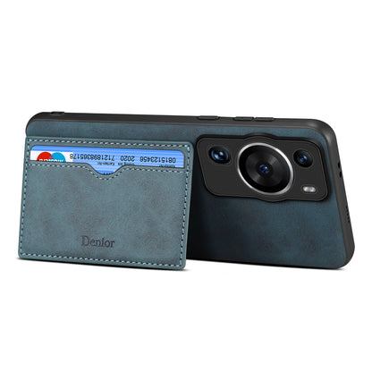 DENIOR For Huawei P60 / P60 Pro Card Holder Kickstand Phone Case PU Leather Coated TPU Back Cover