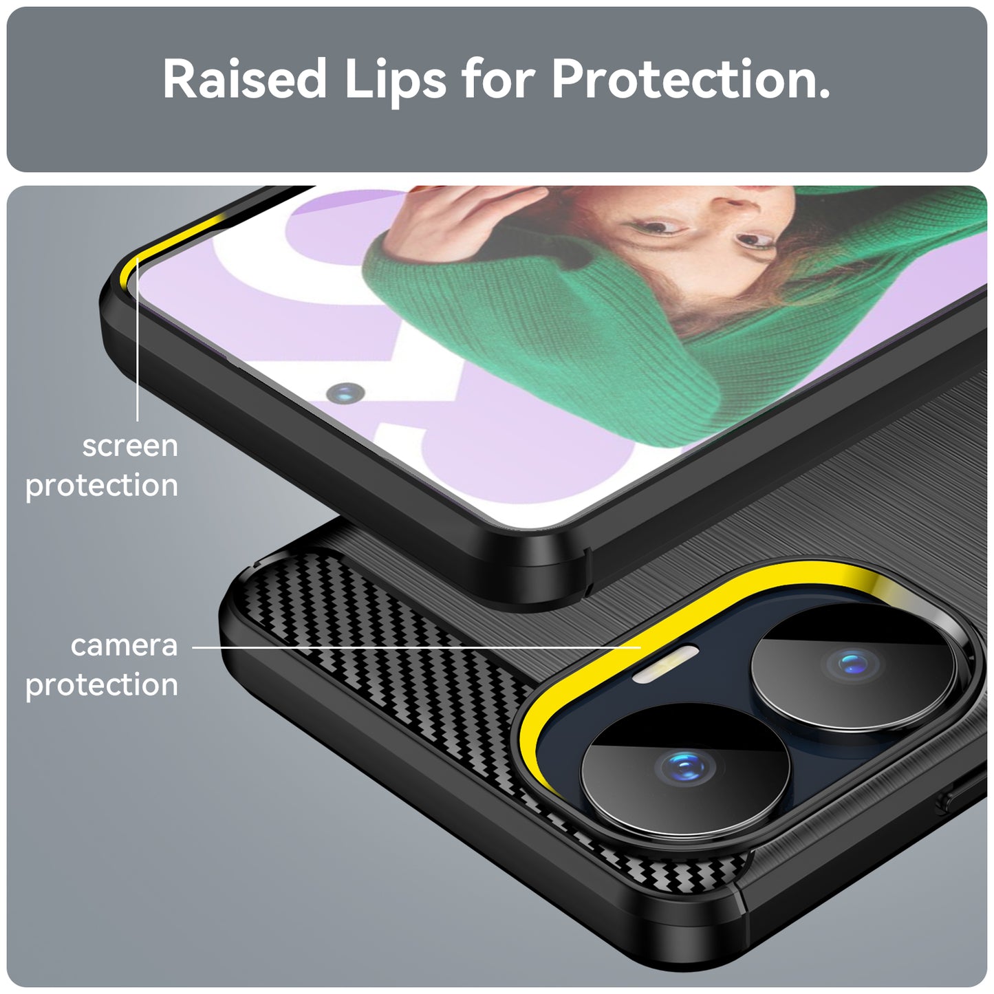 Carbon Fiber Texture TPU Case for Realme C55 , Brushed Anti-scratch Phone Cover