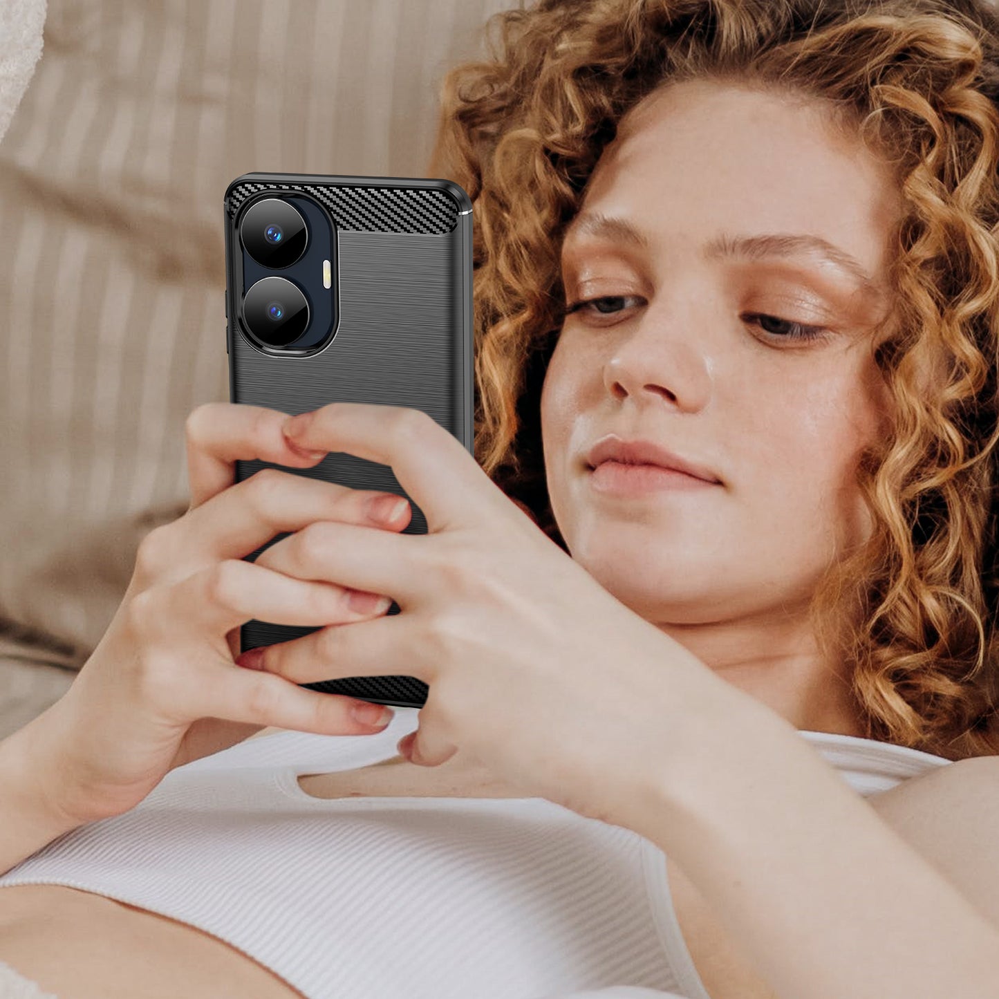 Carbon Fiber Texture TPU Case for Realme C55 , Brushed Anti-scratch Phone Cover