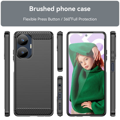 Carbon Fiber Texture TPU Case for Realme C55 , Brushed Anti-scratch Phone Cover