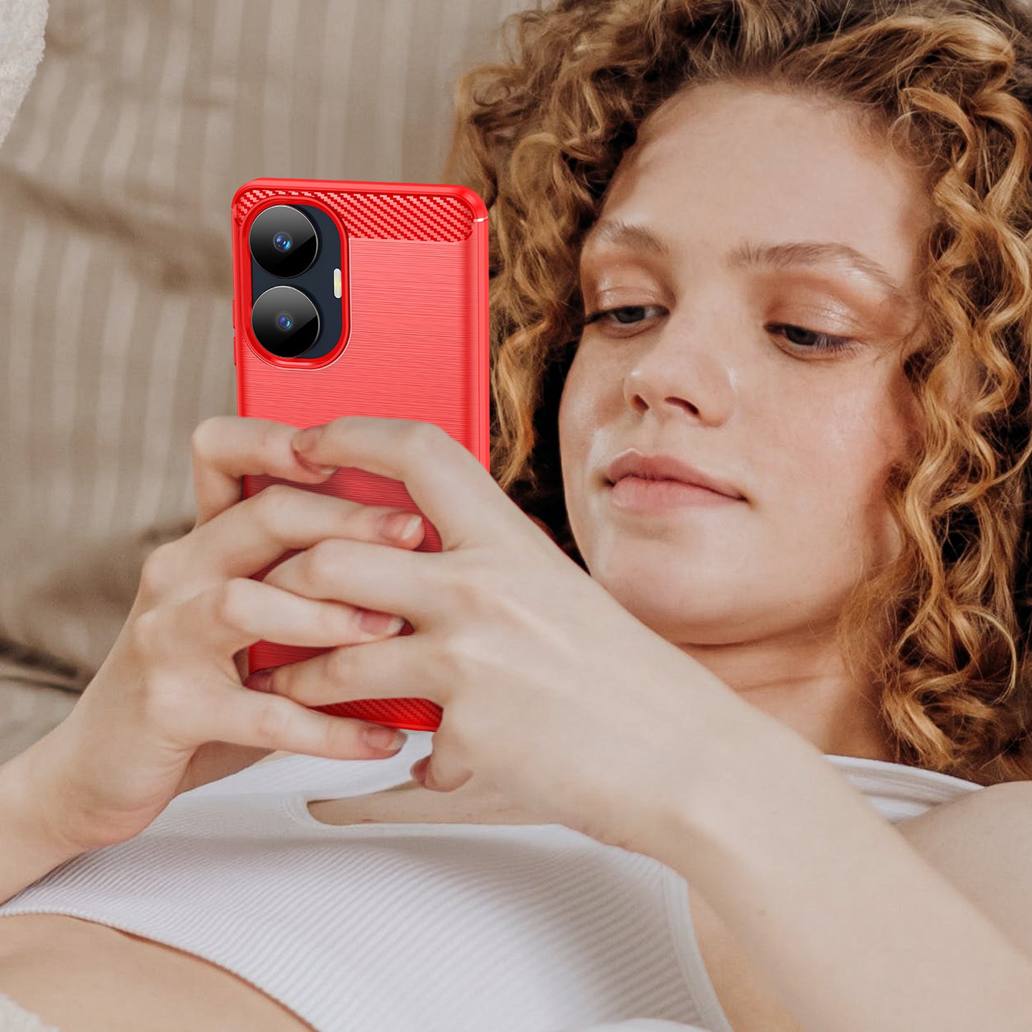 Carbon Fiber Texture TPU Case for Realme C55 , Brushed Anti-scratch Phone Cover