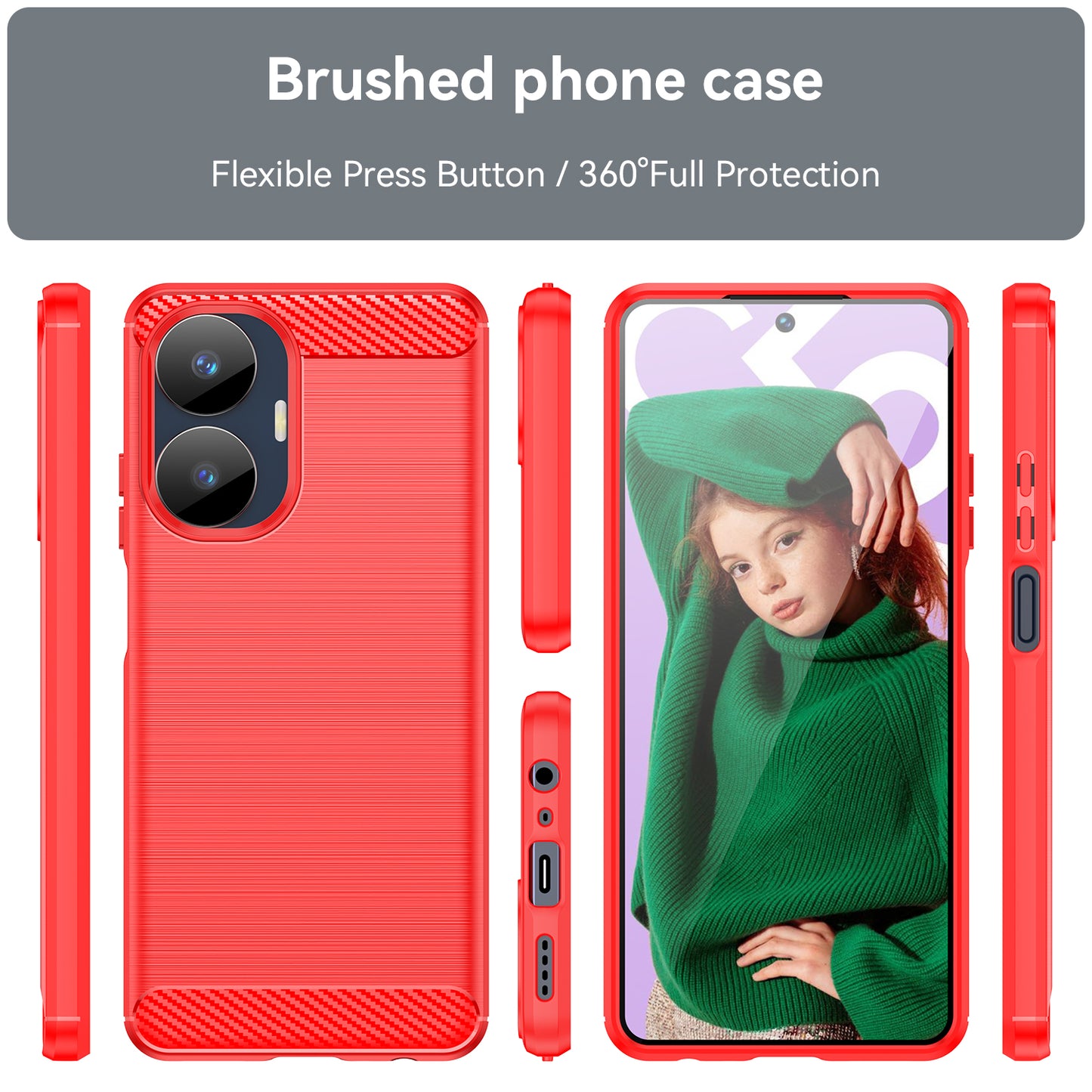 Carbon Fiber Texture TPU Case for Realme C55 , Brushed Anti-scratch Phone Cover