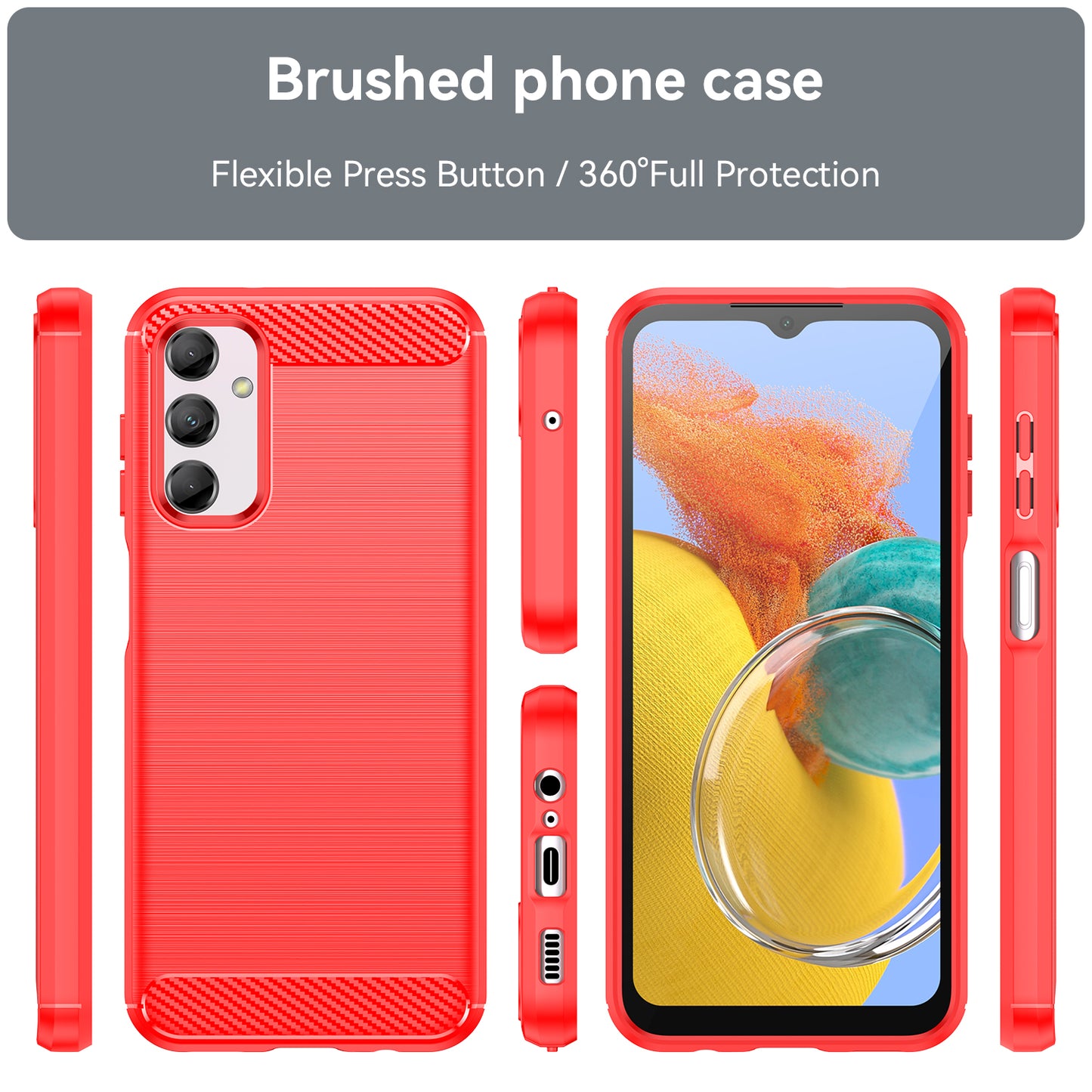 Carbon Fiber Texture Phone Case for Samsung Galaxy M14 5G , Anti-drop Brushed TPU Cover