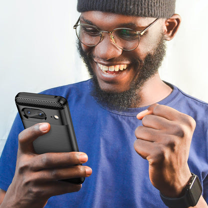 Brushed TPU Phone Case for Google Pixel 8 , Carbon Fiber Texture Anti-scratch Cover