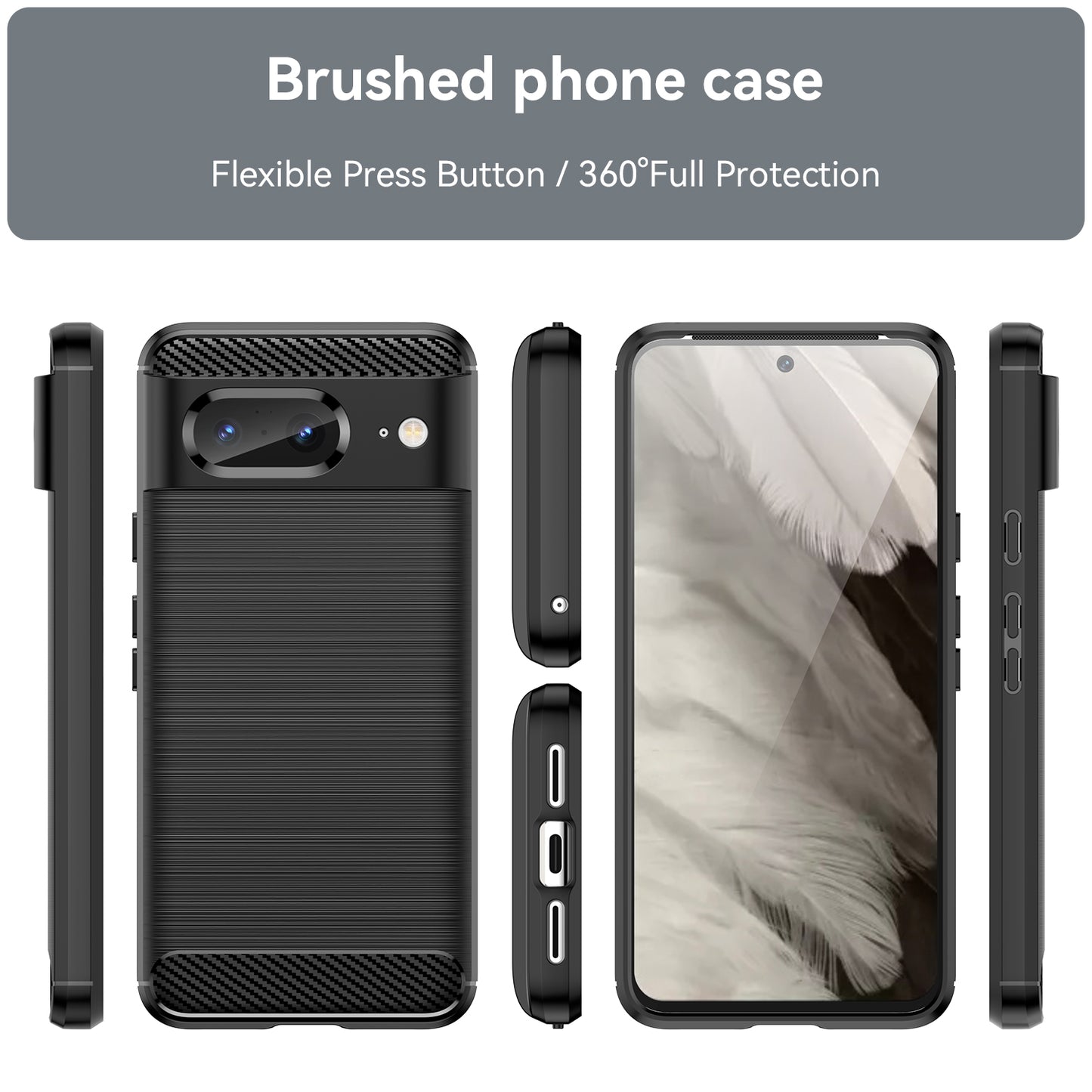 Brushed TPU Phone Case for Google Pixel 8 , Carbon Fiber Texture Anti-scratch Cover