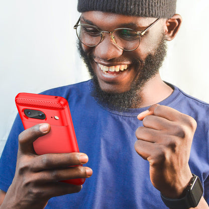 Brushed TPU Phone Case for Google Pixel 8 , Carbon Fiber Texture Anti-scratch Cover