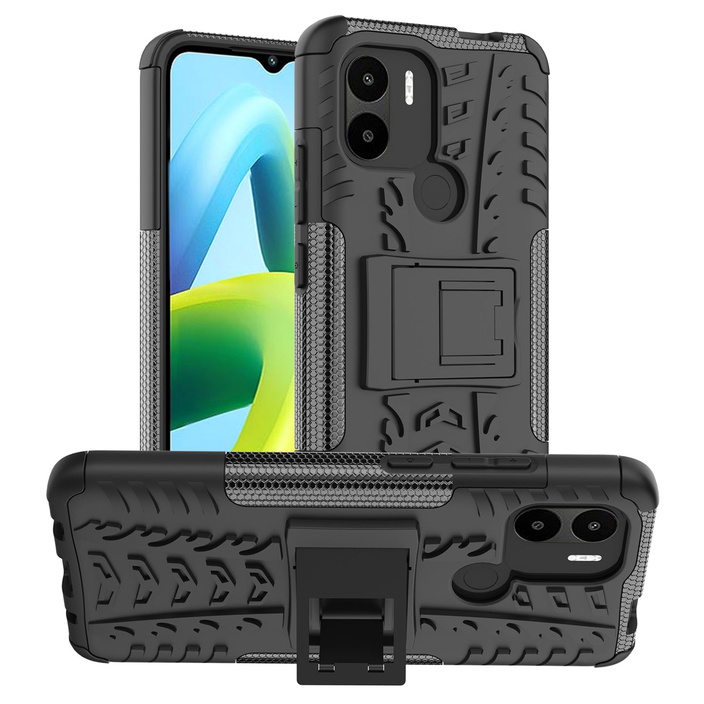 For Xiaomi Redmi A1+ 4G / A2+ 4G / Poco C50 4G Kickstand Phone Cover PC+TPU Tyre Pattern Case