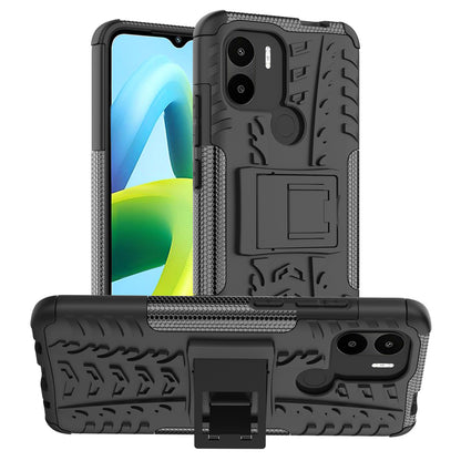 For Xiaomi Redmi A1+ 4G / A2+ 4G / Poco C50 4G Kickstand Phone Cover PC+TPU Tyre Pattern Case