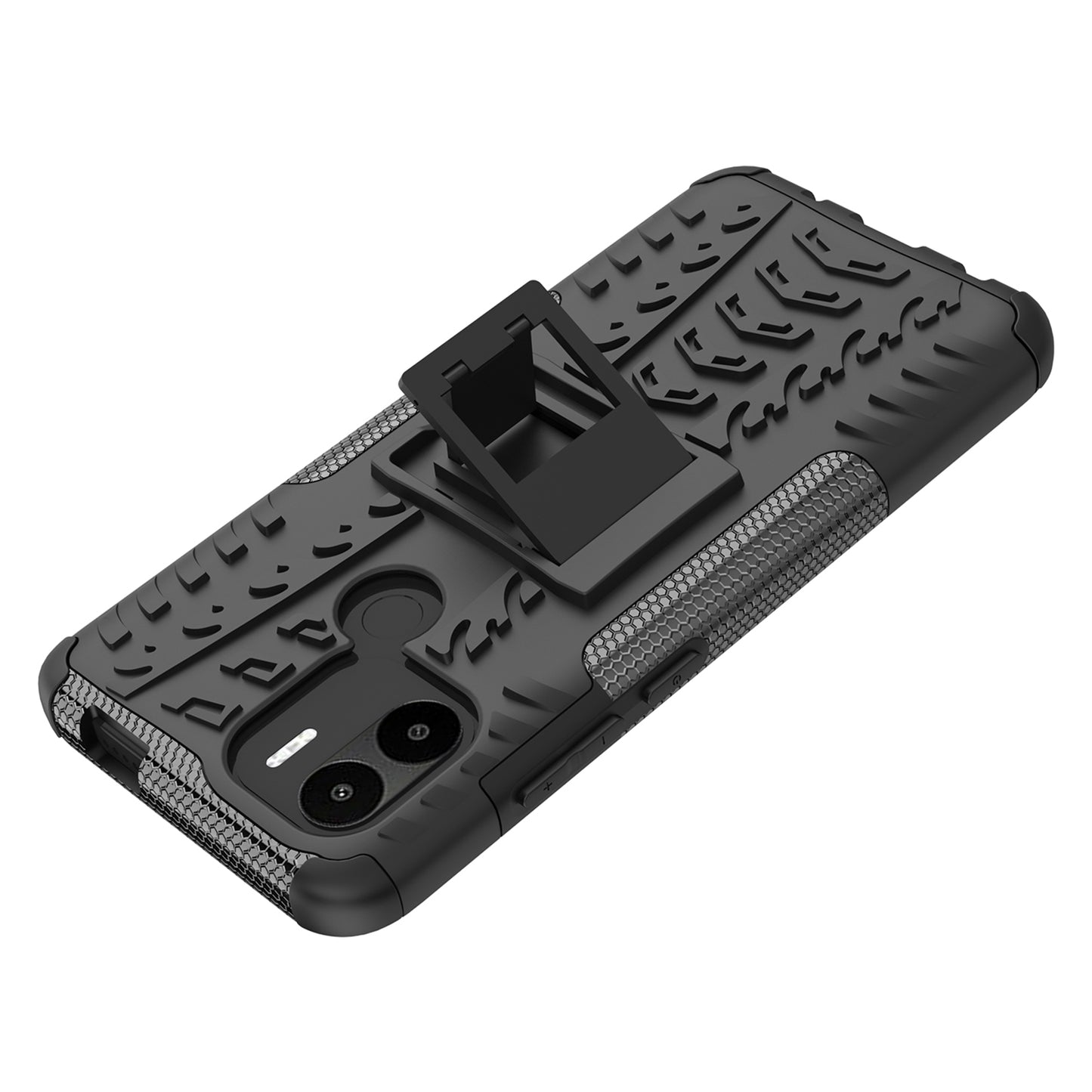 For Xiaomi Redmi A1+ 4G / A2+ 4G / Poco C50 4G Kickstand Phone Cover PC+TPU Tyre Pattern Case