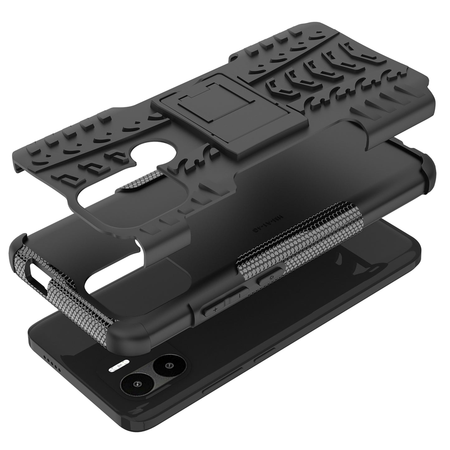 For Xiaomi Redmi A1+ 4G / A2+ 4G / Poco C50 4G Kickstand Phone Cover PC+TPU Tyre Pattern Case