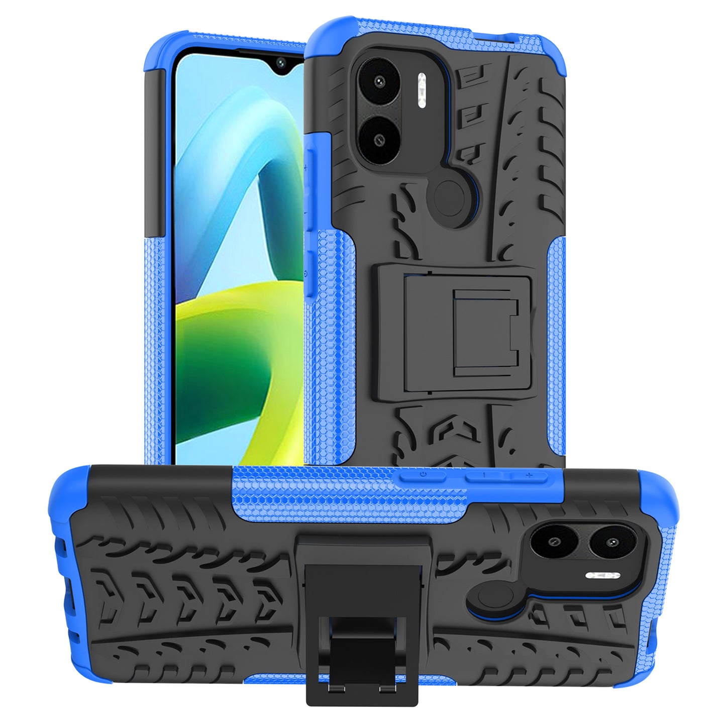For Xiaomi Redmi A1+ 4G / A2+ 4G / Poco C50 4G Kickstand Phone Cover PC+TPU Tyre Pattern Case