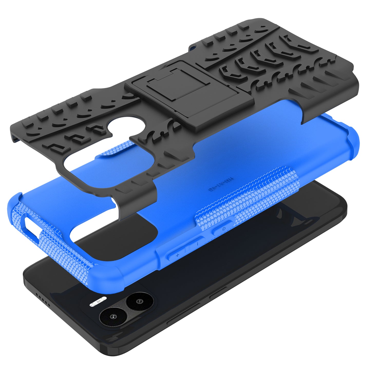 For Xiaomi Redmi A1+ 4G / A2+ 4G / Poco C50 4G Kickstand Phone Cover PC+TPU Tyre Pattern Case