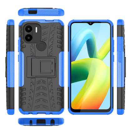 For Xiaomi Redmi A1+ 4G / A2+ 4G / Poco C50 4G Kickstand Phone Cover PC+TPU Tyre Pattern Case