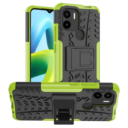 For Xiaomi Redmi A1+ 4G / A2+ 4G / Poco C50 4G Kickstand Phone Cover PC+TPU Tyre Pattern Case