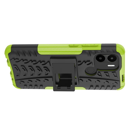 For Xiaomi Redmi A1+ 4G / A2+ 4G / Poco C50 4G Kickstand Phone Cover PC+TPU Tyre Pattern Case