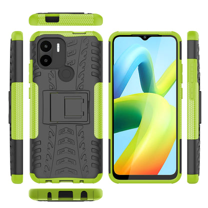 For Xiaomi Redmi A1+ 4G / A2+ 4G / Poco C50 4G Kickstand Phone Cover PC+TPU Tyre Pattern Case