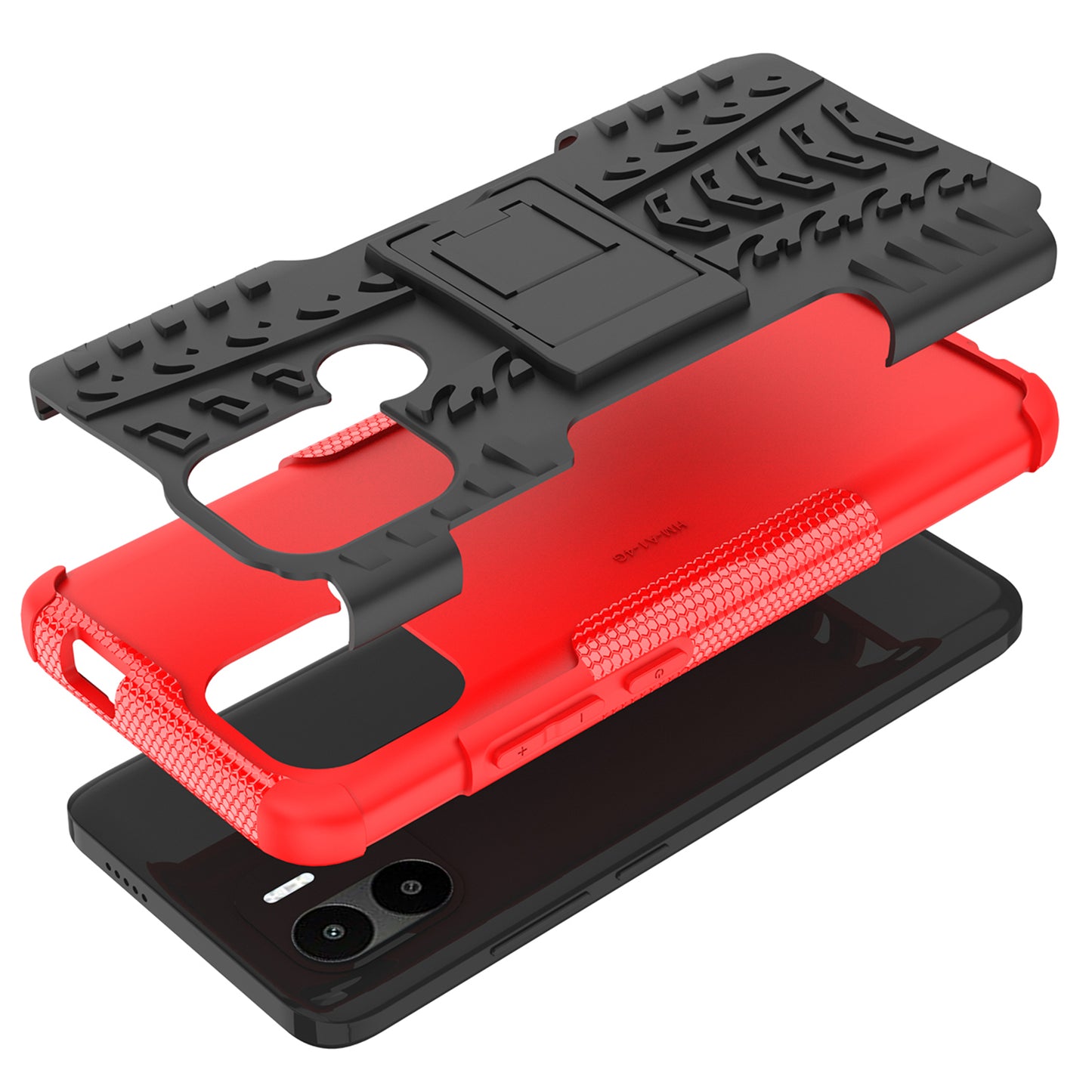 For Xiaomi Redmi A1+ 4G / A2+ 4G / Poco C50 4G Kickstand Phone Cover PC+TPU Tyre Pattern Case