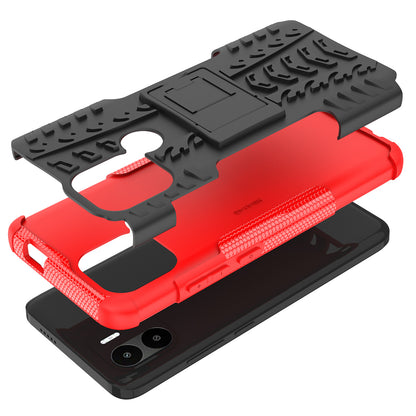 For Xiaomi Redmi A1+ 4G / A2+ 4G / Poco C50 4G Kickstand Phone Cover PC+TPU Tyre Pattern Case