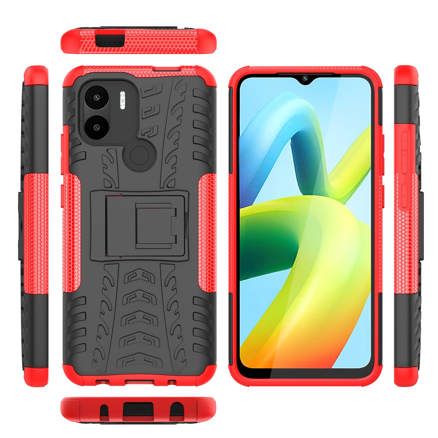 For Xiaomi Redmi A1+ 4G / A2+ 4G / Poco C50 4G Kickstand Phone Cover PC+TPU Tyre Pattern Case