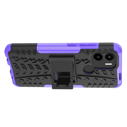 For Xiaomi Redmi A1+ 4G / A2+ 4G / Poco C50 4G Kickstand Phone Cover PC+TPU Tyre Pattern Case