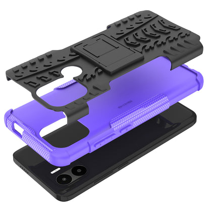 For Xiaomi Redmi A1+ 4G / A2+ 4G / Poco C50 4G Kickstand Phone Cover PC+TPU Tyre Pattern Case