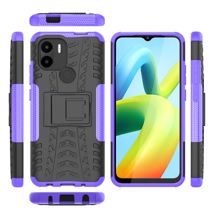 For Xiaomi Redmi A1+ 4G / A2+ 4G / Poco C50 4G Kickstand Phone Cover PC+TPU Tyre Pattern Case