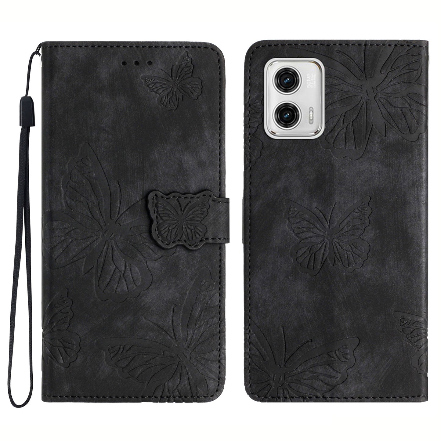 For Motorola Moto G73 5G PU Leather Stand Wallet Case Butterfly Imprinted Skin-touch Phone Cover