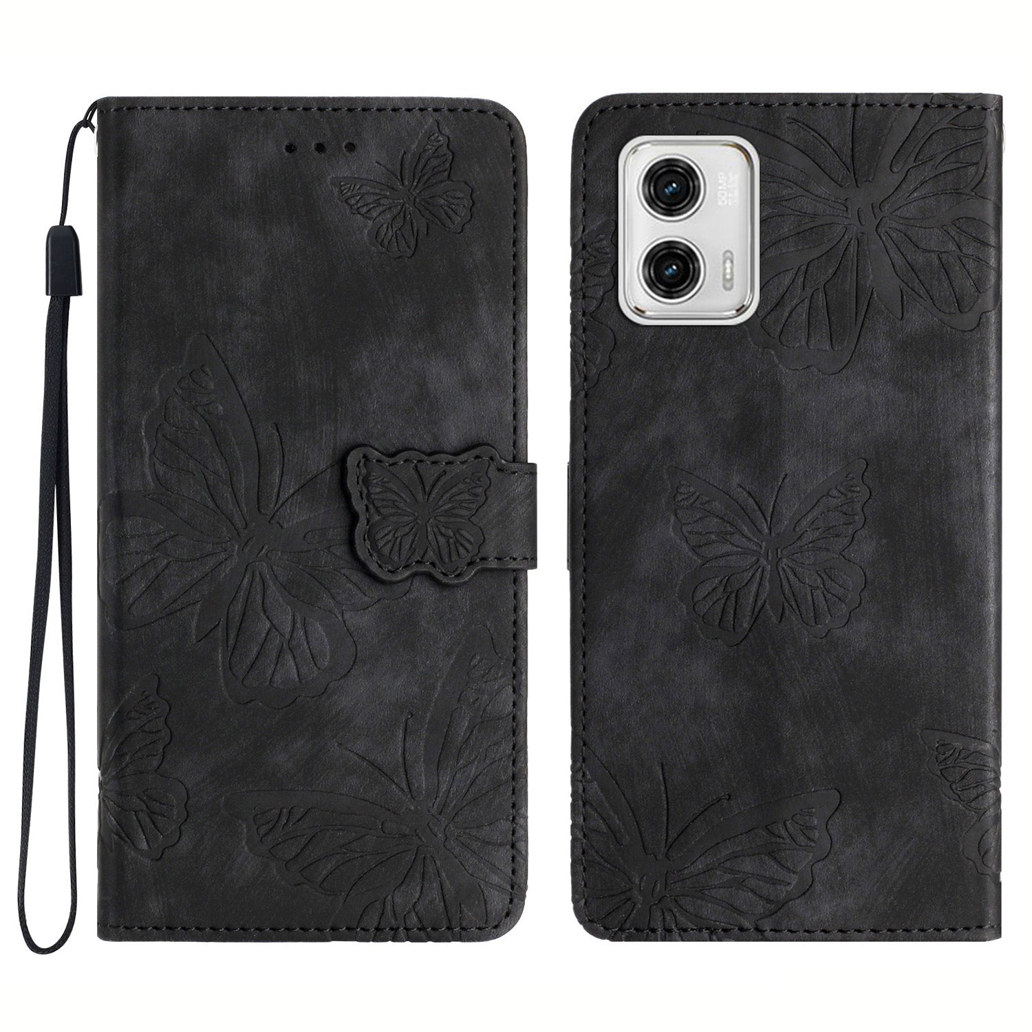 For Motorola Moto G73 5G PU Leather Stand Wallet Case Butterfly Imprinted Skin-touch Phone Cover