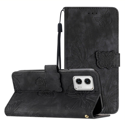 For Motorola Moto G73 5G PU Leather Stand Wallet Case Butterfly Imprinted Skin-touch Phone Cover
