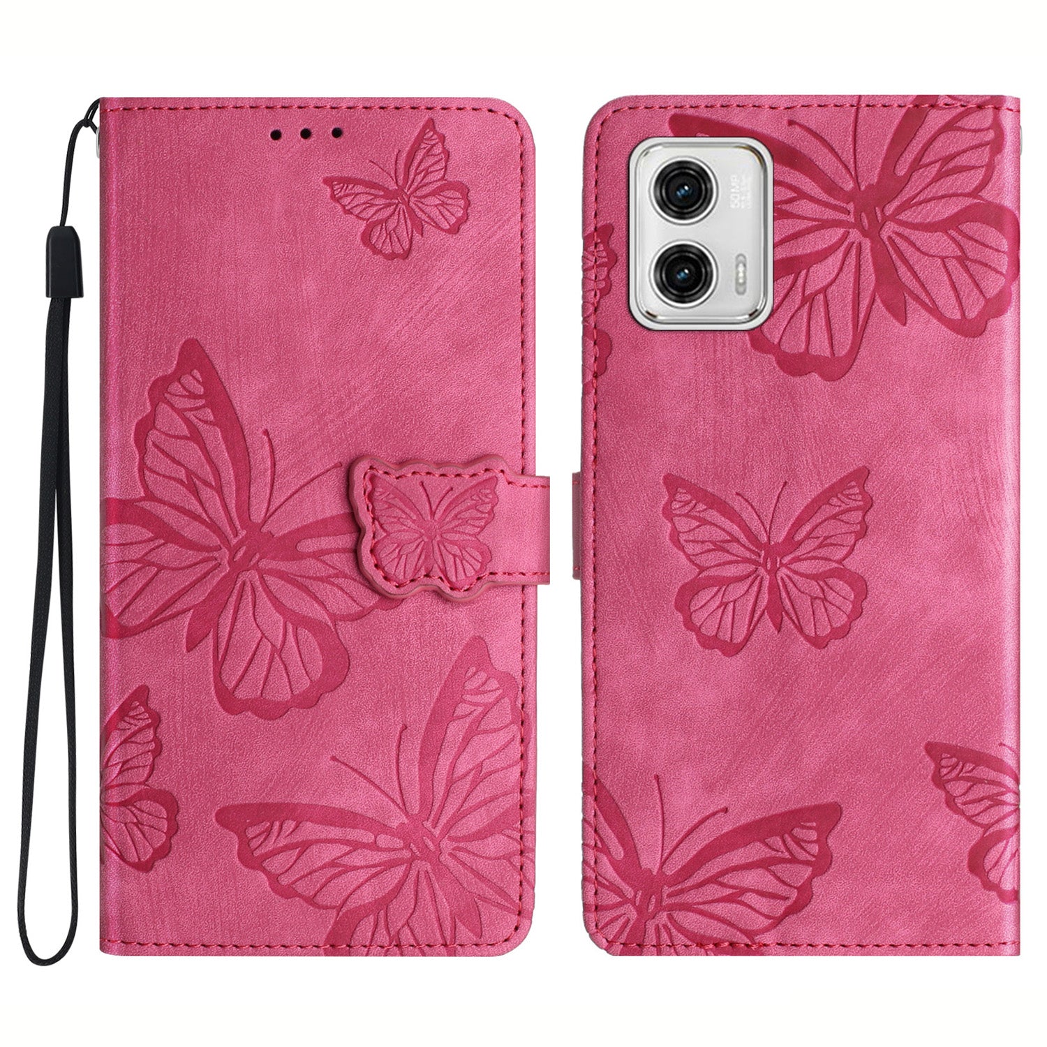 For Motorola Moto G73 5G PU Leather Stand Wallet Case Butterfly Imprinted Skin-touch Phone Cover