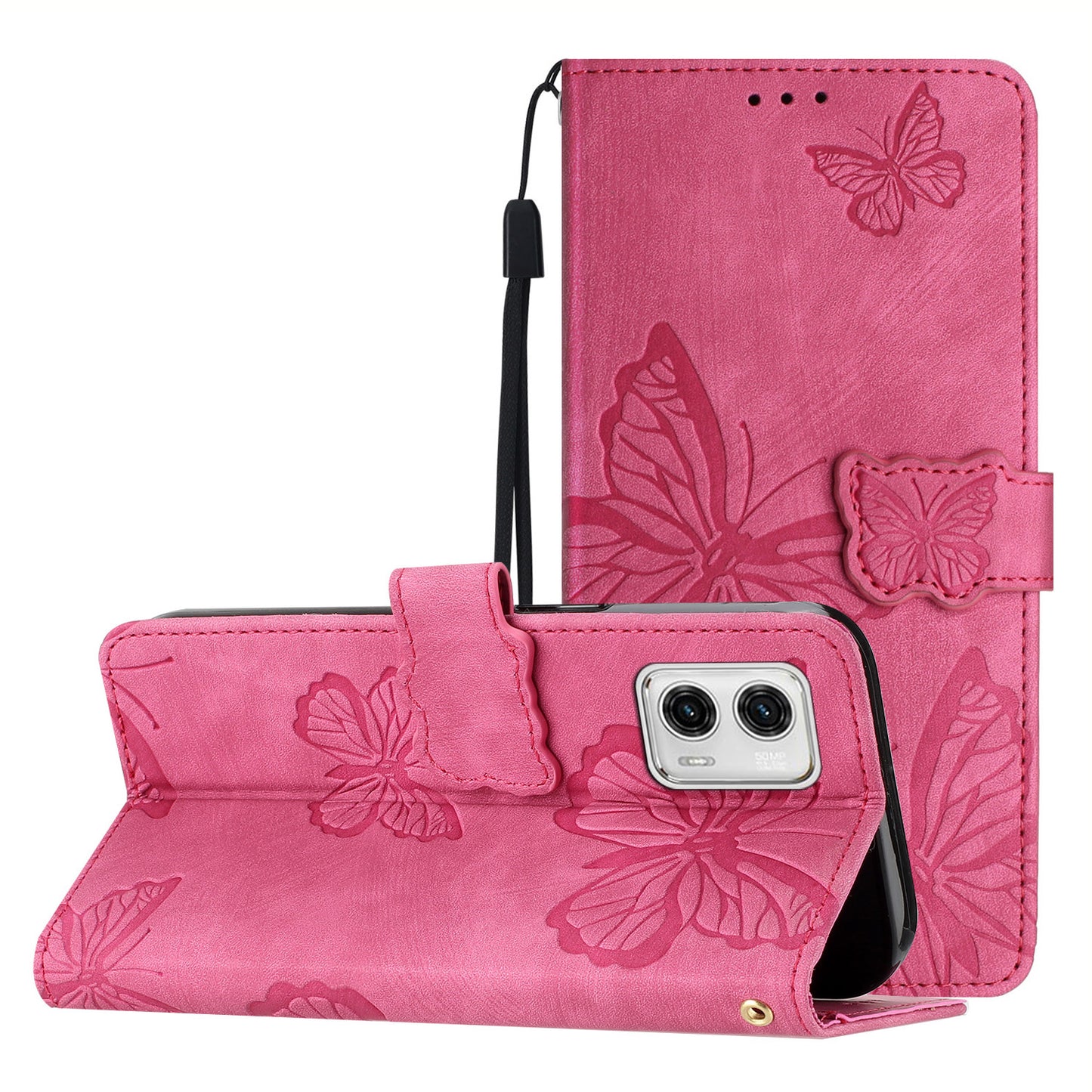 For Motorola Moto G73 5G PU Leather Stand Wallet Case Butterfly Imprinted Skin-touch Phone Cover