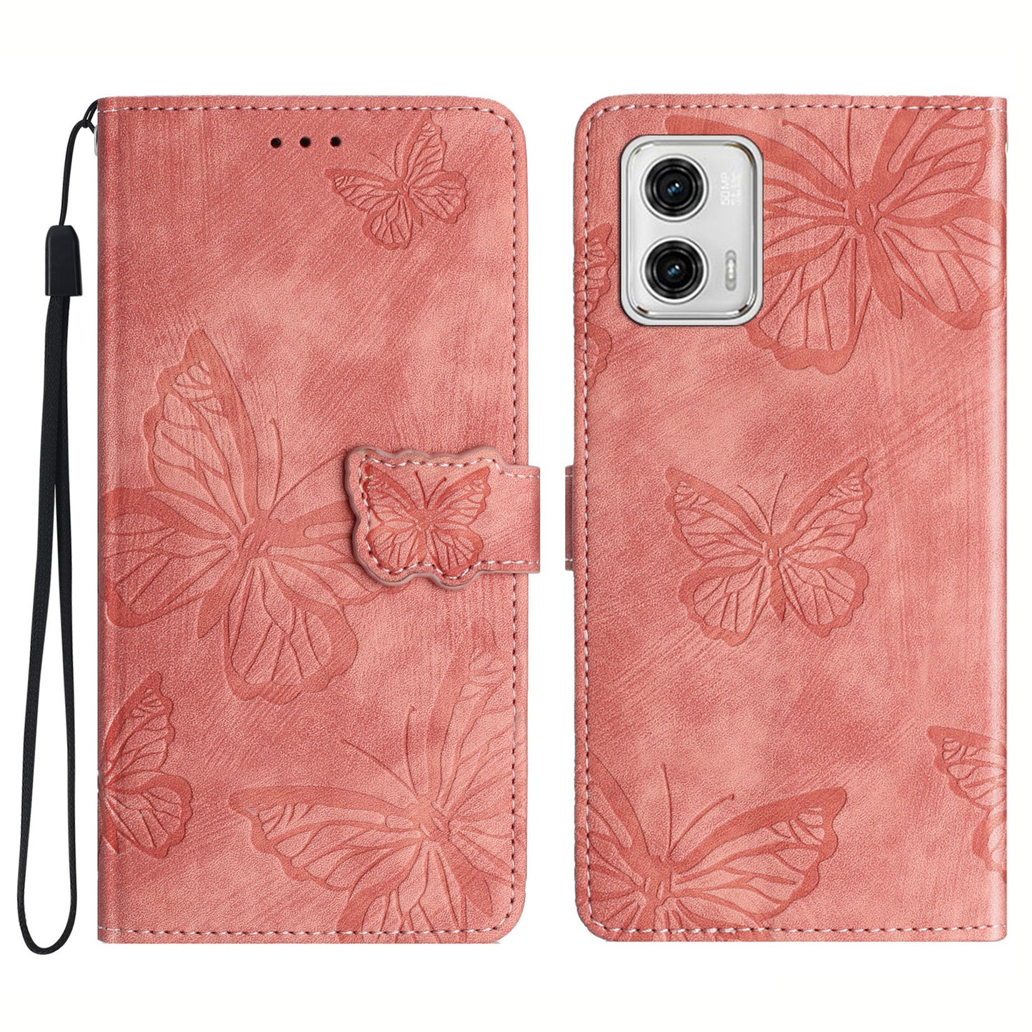 For Motorola Moto G73 5G PU Leather Stand Wallet Case Butterfly Imprinted Skin-touch Phone Cover