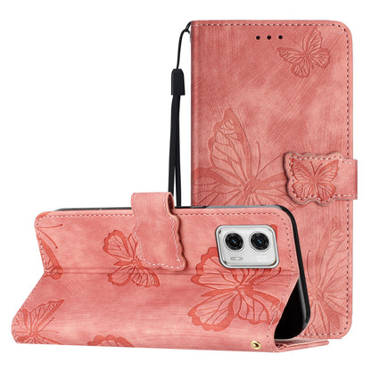 For Motorola Moto G73 5G PU Leather Stand Wallet Case Butterfly Imprinted Skin-touch Phone Cover