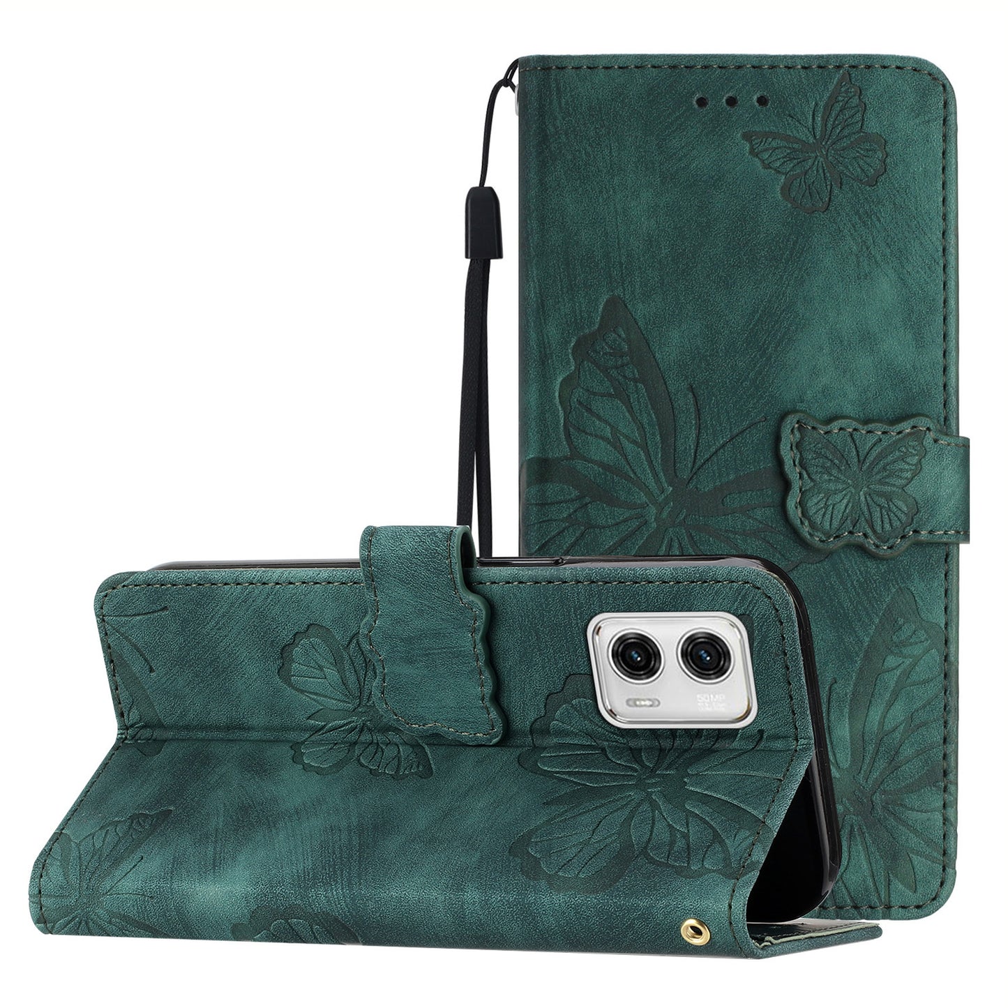 For Motorola Moto G73 5G PU Leather Stand Wallet Case Butterfly Imprinted Skin-touch Phone Cover