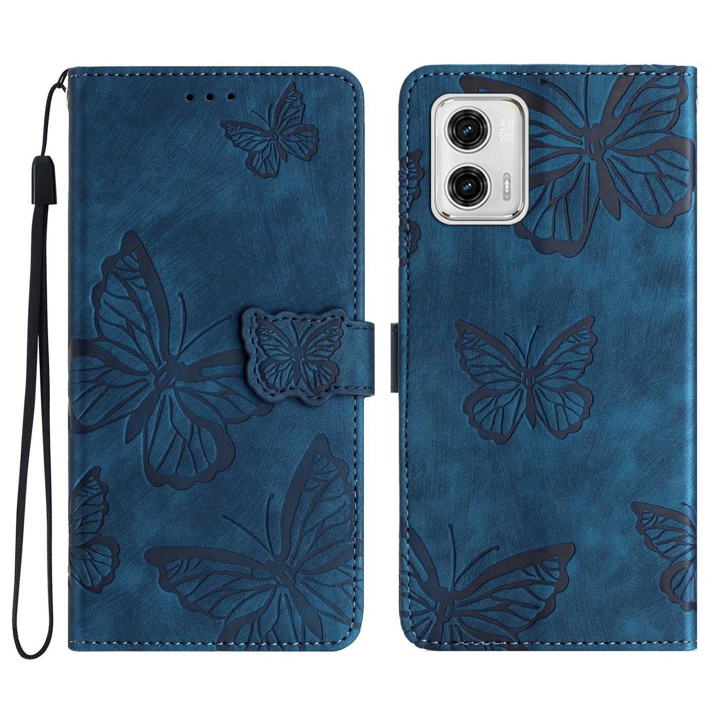 For Motorola Moto G73 5G PU Leather Stand Wallet Case Butterfly Imprinted Skin-touch Phone Cover