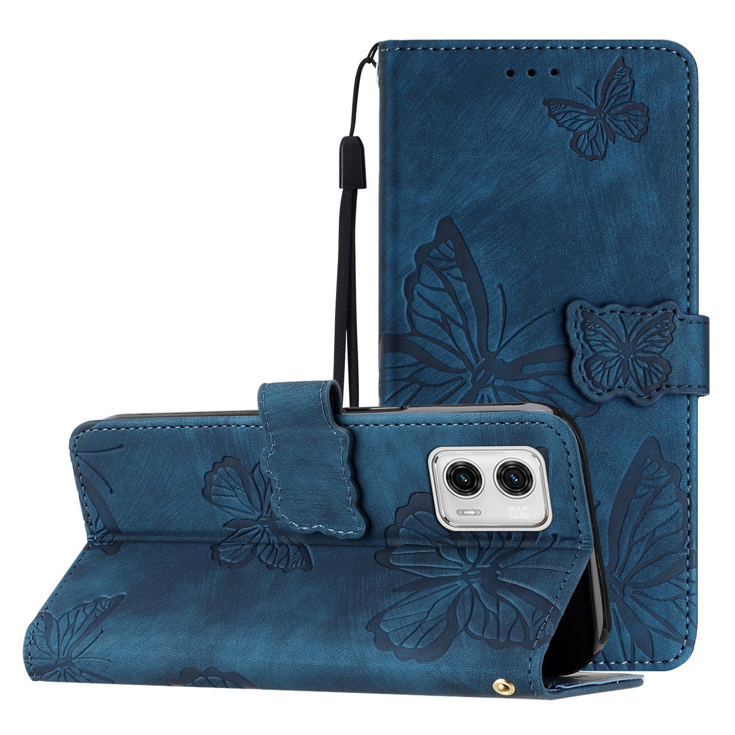 For Motorola Moto G73 5G PU Leather Stand Wallet Case Butterfly Imprinted Skin-touch Phone Cover