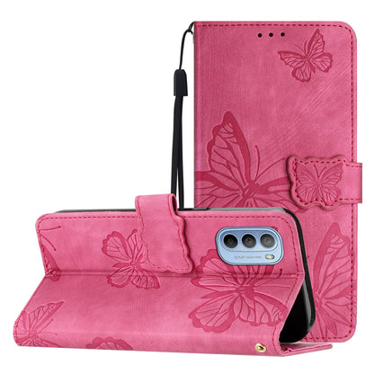 For Motorola Moto G62 5G Stand Phone Case Butterfly Imprinted Skin-touch Leather Wallet Phone Cover