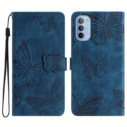 For Motorola Moto G62 5G Stand Phone Case Butterfly Imprinted Skin-touch Leather Wallet Phone Cover