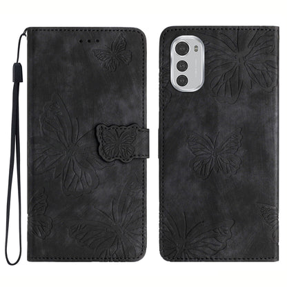 For Motorola Moto E32 4G Butterfly Imprinted Stand Leather Case Skin-touch Phone Wallet Cover