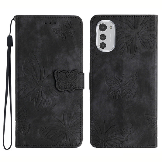 For Motorola Moto E32 4G Butterfly Imprinted Stand Leather Case Skin-touch Phone Wallet Cover