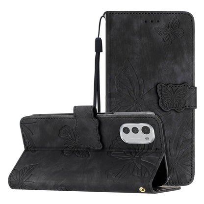 For Motorola Moto E32 4G Butterfly Imprinted Stand Leather Case Skin-touch Phone Wallet Cover