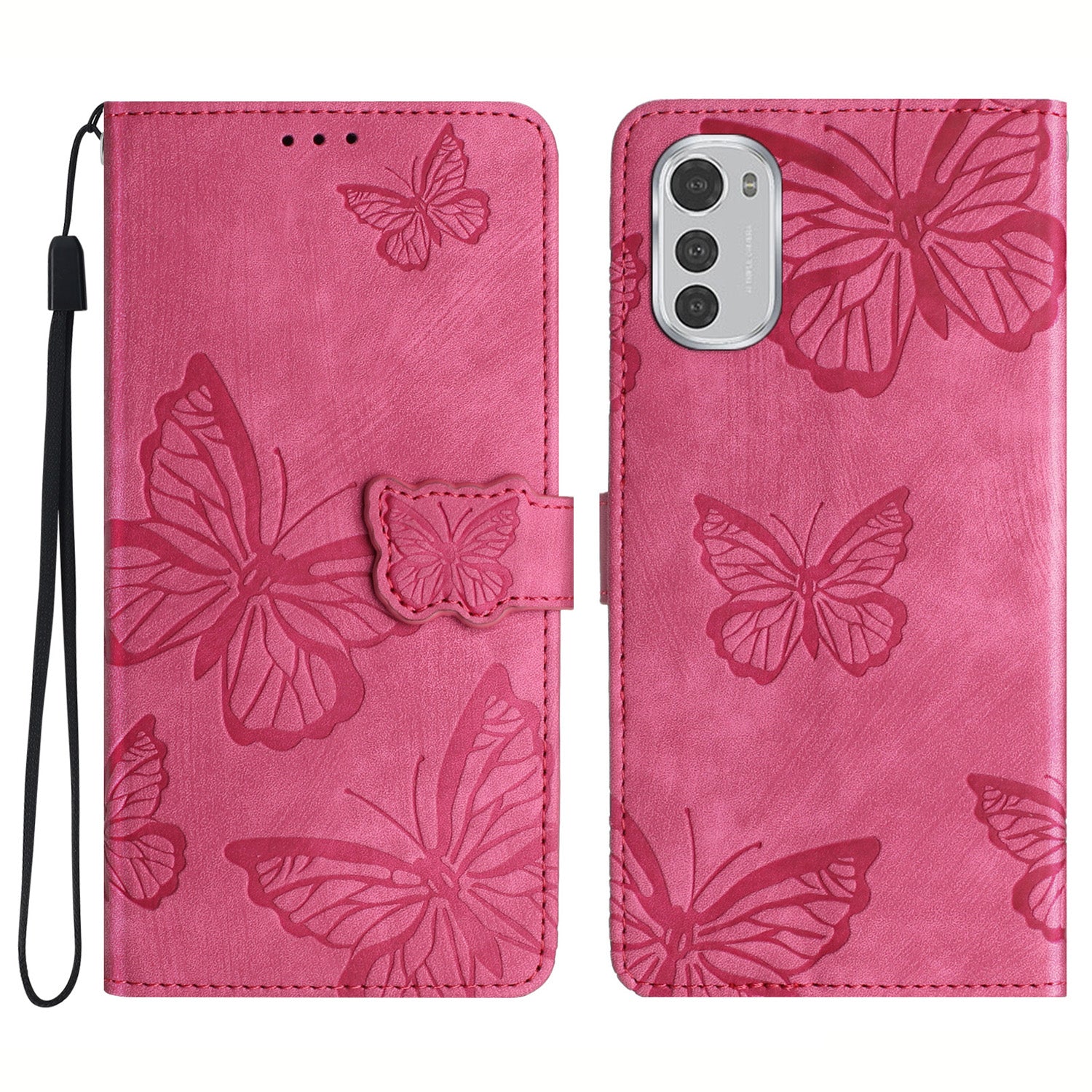 For Motorola Moto E32 4G Butterfly Imprinted Stand Leather Case Skin-touch Phone Wallet Cover