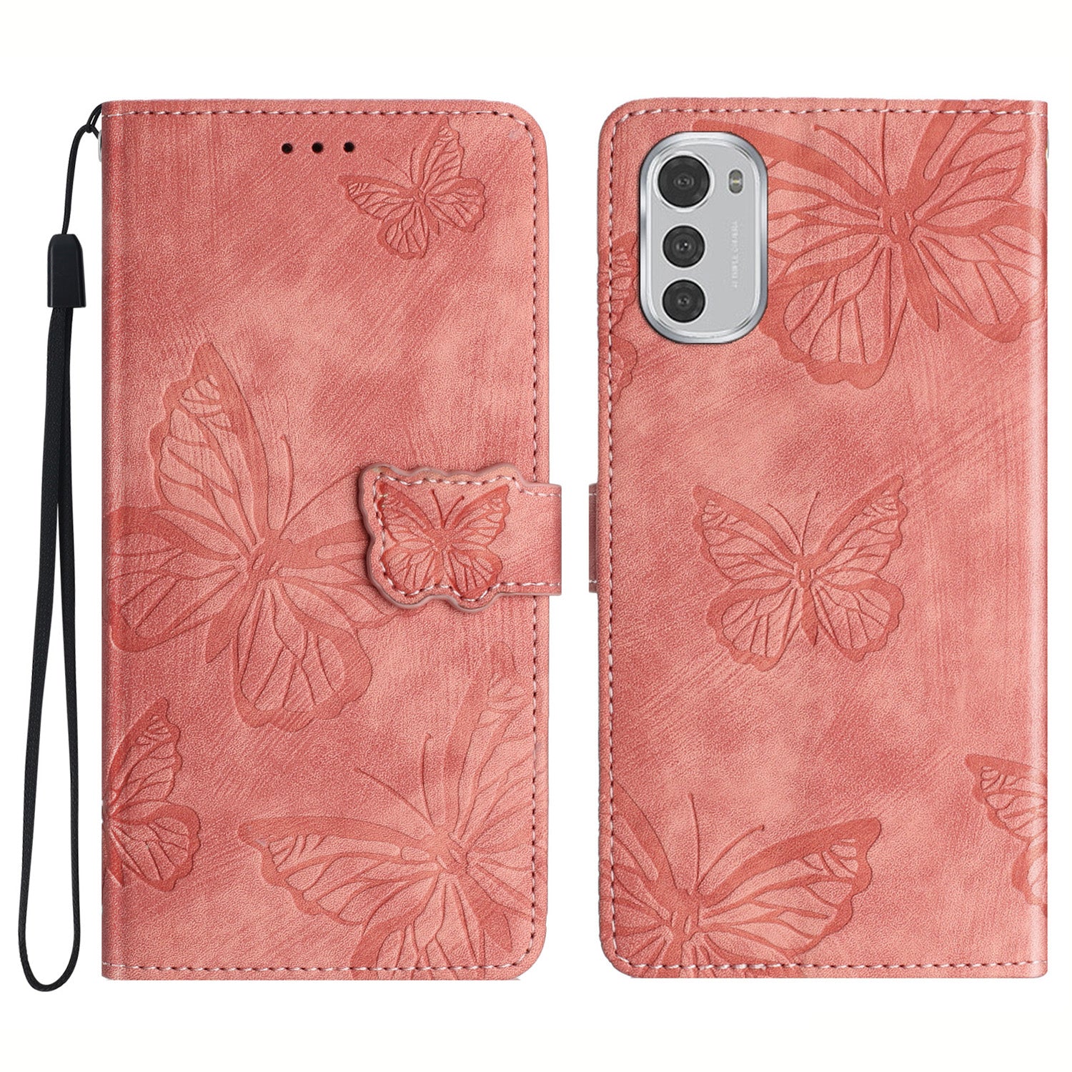 For Motorola Moto E32 4G Butterfly Imprinted Stand Leather Case Skin-touch Phone Wallet Cover
