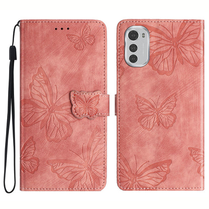 For Motorola Moto E32 4G Butterfly Imprinted Stand Leather Case Skin-touch Phone Wallet Cover