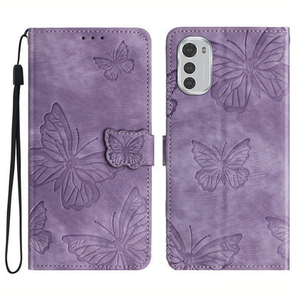 For Motorola Moto E32 4G Butterfly Imprinted Stand Leather Case Skin-touch Phone Wallet Cover